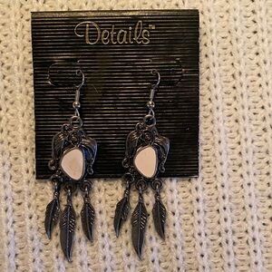 Tail Silver and Cream Feather Earrings
